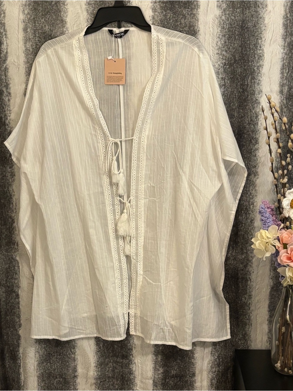 BloomChic Pure Cotton Tassels Sheer Kimono size L (12) - Picture 7 of 13